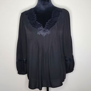 Joie Lace 100% Silk Black Flowy Blouse